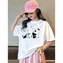 Uyguntarz Çocuk Uyuyan Pandalar Baskılı Pamuklu Tshirt Beyaz