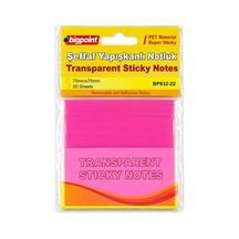Bigpoint Pet Yapışkanlı Şeffaf Notluk 75x75mm Pembe X 12 Adet