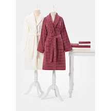 Özdilek Land Koyu Pembe Krem Pamuk Aile Bornoz Seti Krem