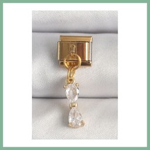 Bşkvirgo 316l Çelik Gold Renk Sallantı Zirkon Taşlı Kurdele Model Nomination Charm Bsk2026