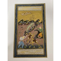 Ormanda Avcılık Adlı El Yapımı Minyatür Resim 21x12 Cm
