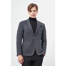 İmza Koyu Lacivert Ekose Desen Örme Mono Yaka Astarsız Çift Yırtmaç 2 Düğme 6 Drop Slim Fit Casual Ceket 1002245152 Koyu Lacivert