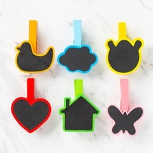 Desenli Notlu Ahşap Mandal 6'lı Set - 10 Paket Çok Renkli