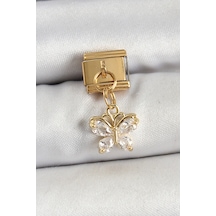 Clariss 316l Çelik Sallantılı Zirkon Taşlı Kelebek Model Gold Renk Nomination Charm Çok Renkli