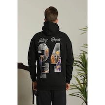 Epilons Zenda1125 Erkek Baskılı Oversize Üç İplik Kapüşonlu Sweatshirt - Siyah Zenda478