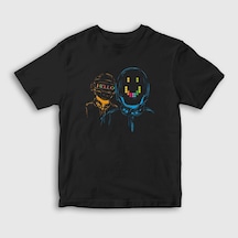 Presmono Unisex Çocuk Hello Daft Punk T-shirt Siyah