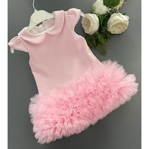 Pembe Bebe Yaka Tül Detaylı Kız Çocuk Elbisesi-pembe Pembe
