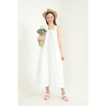 Beyaz Askılı Cepli Elbise Beyaz Beyaz Askılı Cepli Elbise Beyaz