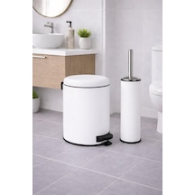 Sas Haus Beyaz 2'li Banyo Seti - Metal Çöp Kovası 3 Lt Ve Wc Fırçası Takımı Elit 7200 Çok Renkli