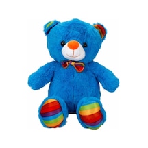 Mey İthalat Oturan Kurdeleli Renkli Peluş Ayı 30 Cm Mavi