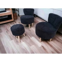 Çay Seti Ikili Koltuk Berjer Ve Puf Takımı Salon, Balkon, Ofis 3 Lü Takım Siyah