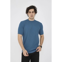 Erkek Yazlık Tişört Bisiklet Yaka T-shirt- Turkuaz