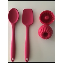 Pink Rose Bybirgül Silikon Spatula & Kaşık & Muffin Kalıbı Kırmızı