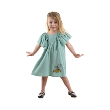 Denokids Çiçekli Kız Bebek Çocuk Yeşil Müslin Elbise Çok Renkli