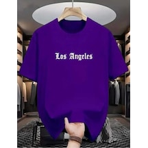 Kozia Outdoors Malkoçbey Los Angeles Baskılı Oversize Unisex Basic O Yaka T-şhirt Mor Mor