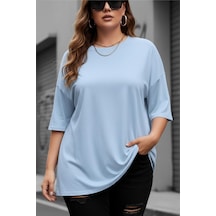Mily Kadın Büyük Beden Battal Basic Bisiklet Yaka Pamuklu T-shirt Rahat Kesim Unisex Sevgili Kombini Turkuaz