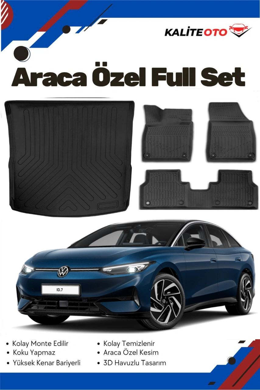 Volkswagen İd7 2025 Model Yumuşak Paspas+üst Bagaj Havuzu Seti