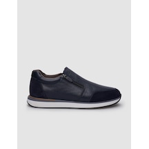 %100 Hakiki Deri Lacivert Fermuarlı Erkek Sneaker-lacivert Lacivert