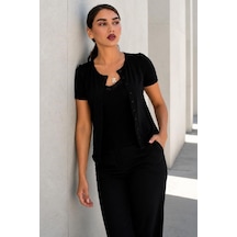 Madmext Siyah Dantel Detaylı Slim Fit Kısa Kol Kadın Hırka Mg2710