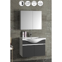 Yıldız 80 Cm Beyaz-antrasit Gri Mdf Asma Banyo Dolabı Takımı Beyaz - Antrasit