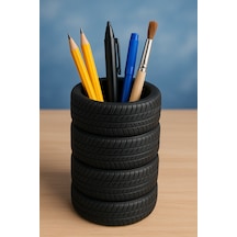 Gerçek Lastik Desenli Kalemlik Kalem Kutusu Masa Kalemliği Ebatlar: 8,5 Cm X 10 Cm 3d Baskı Pla Malzeme Siyah