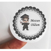 48 Adet 4 Cm Erkek Çocuk Siyah Mezun Oldum Mezuniyet Baskılı Mat Etiket Sticker