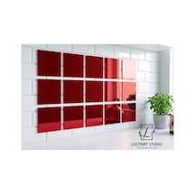 Dekoratif Kare Pleksi Ayna Görünümlü 1mm Kırmızı Red Renk Kendinden Yapışkanlı 12 Adet Kırmızı Kırmızı