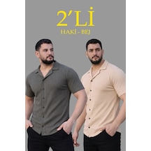 Assema Erkek Waffle Dokuma Açık Yakalı Düğmeli Regular Kalıp 2 Li Gömlek Seti - Haki & Bej Çok Renkli Assema Erkek Waffle Dokuma Açık Yakalı Düğmeli Regular Kalıp 2 Li Gömlek Seti - Haki & Bej Çok Renkli