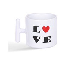 Love Aşk Hediye Baskılı Latte Fincanı T Kulplu Kupa Bardak Beyaz