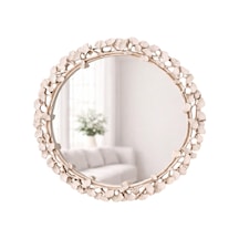 Dekoratif Duvar Aynası Yuvarlak Modern Çiçek Desenli Çerçeve, 43 Cm, Salon Antre Banyo İçin Şık Ayna İnci Diğer