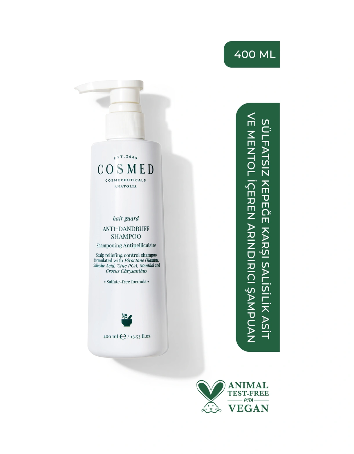 Cosmed Sülfatsız Kepeğe Karşı Salisilik Asit ve Mentol İçeren Arındırıcı Şampuan - Dandruff Shampoo - 400 ml