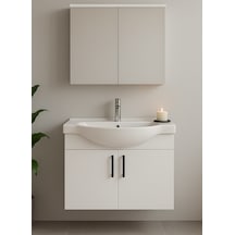 Nova 80 Cm Mdf Beyaz, Oval Seramik Lavabo, Banyo Dolabı Beyaz