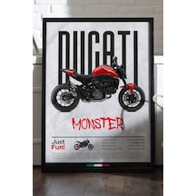 Ducati Monster Siyah Ahşap Çerçeveli Poster, Dekoratif Motosiklet Duvar Tablosu