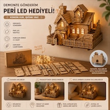 Ahşap Ev Maketi Peri Led'li Dıy Duvara Asılabilir Ev Modeli Işıklı Dekor 82 Parça