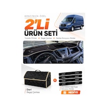 E-biz Ford Transit 2015-2022 Uyumlu Torpido Örtüsü + Deri Bagaj Çantası Seti - Siyah-bej - Fo030