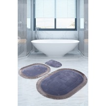 Bonny Home Pera Gri 3'lü Banyo Paspası Seti Kaymaz Tabanlı Gri