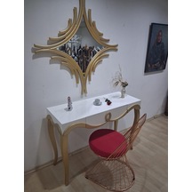 Dresuar Cnc Kabartma 90662 Model Aynalı Demir Sandalye Ayak Parlak Beyaz Gold Renk Beyaz  -  Gold