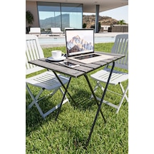 Bino Katlanır Yükseklik Ayarlı Ahşap Kamp Masası Piknik - Balkon - Mutfak Masası Siyah