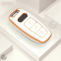 Audi A3 A4 A6 A7 A8 & B9 C8 4k D5 & S7 S8 & Q7 Q8 & E-tron Gold Kenar Tpu Anahtar Kılıfı Beyaz