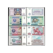 Özbekistan 100-200-500-1000 Som 1994-2001, Kağıt Para Set Çil Unc 4'lü Set Koleksiyon Para