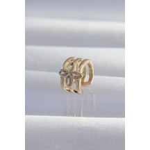 Pirinç Gold Renk Yonca Earcuff Küpe Çok Renkli