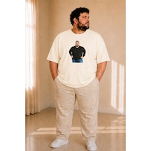 Sngl Tekstil Erkek Büyük Beden Kısa Kollu Adam Baskılı Tişört 3xl 4xl 5xl 6xl 7xl 8xl 9xl Ekru