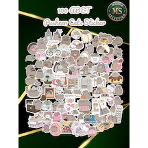 100 Lü Sevimli Kedi Sticker Seti Suya Dayanıklı, Renkli Ve Eğlenceli Çıkartmalar Laptop, Defter, Tablet, Ajanda Ve Daha Fazlası İçin Uygun