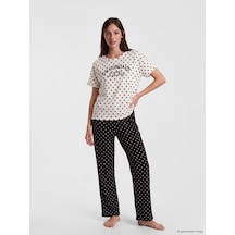 Lcw Dream Siyah Bisiklet Yaka Puantiyeli Kadın Pijama Takım