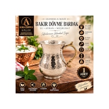Bakır Dövme Ayran Bardağı 300 Ml İçi Kalaylı Kulplu El Yapımı Su Meşrubat Bardağı Kupa - - Bakır Bileklik Hediyedir Trs-0164