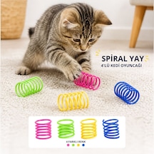 Buffer 4'lü Renkli Spiral Yay Kedi Oyuncağı, Esnek Ve Hareketli Eğlenceli Kedi Oyun Seti
