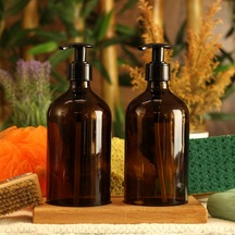2'li 500 ml Amber Kahverengi Cam Etiketsiz Şişe Kahverengi