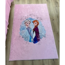 Pembe Elsa Anna Çizim Dijital Baskı Çocuk Oda Halısı