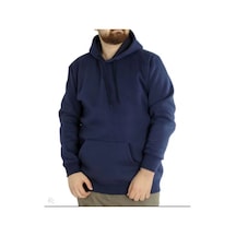 Erkek 3 İplik Pamuklu Kapüşonlu Cepli Oversize Hoodie Sweatshirt - Lacivert