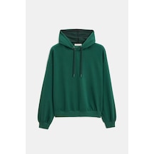 Sââde Kadın Oversize Kapüşonlu Basic Hoodie Sweatshirt Yeşil